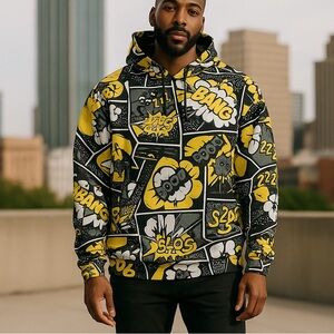 Oh Snap‎ by Drill Clothing Co. cartoon Graphic Hoodie shirt grey yellow medium